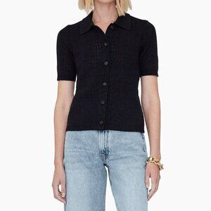NWT Anine Bing Alexis Sweater Polo Top Black
